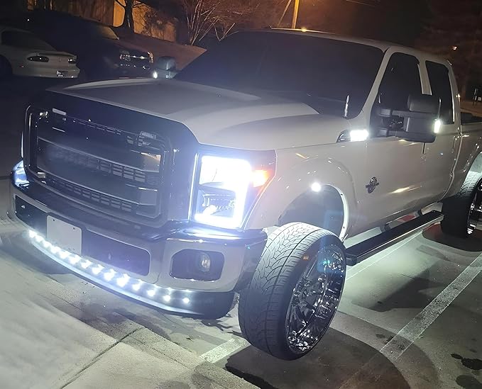 iJDMTOY 20pc Set Xenon White LED Front Bumper Valance Accent Running Light Kit/LED Air Dam Light Kit, Compatible with Dodge/Chevy/GMC HD, Ford Super Duty Trucks or Semi Trucks