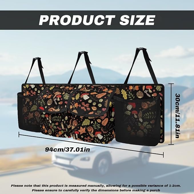 Mushroom Trunk Organizer for Car, Trucks, SUV, Space-Saving Back Seat Car Organizer Adjustable Car Back Seat Organizer with 4 Pockets, Car Organizers Storage Bag