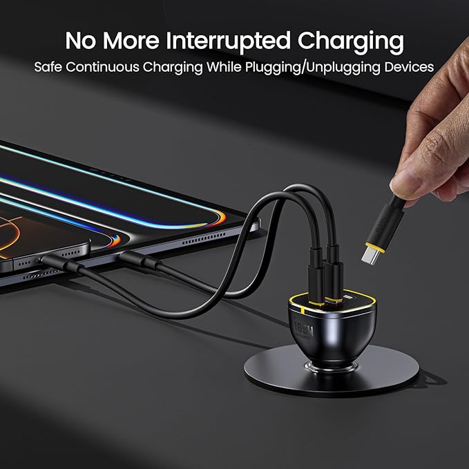 AOHI 165W Laptop Car Charger Adapter 140W PD 3.1/ 100W PD 3.0 USB C Super Fast Charging PPS 45W 3-Ports QC5.0 Car Lighter Charger for MacBook Pro, iPhone 16/15, Galaxy S24 Ultra, iPad, Black