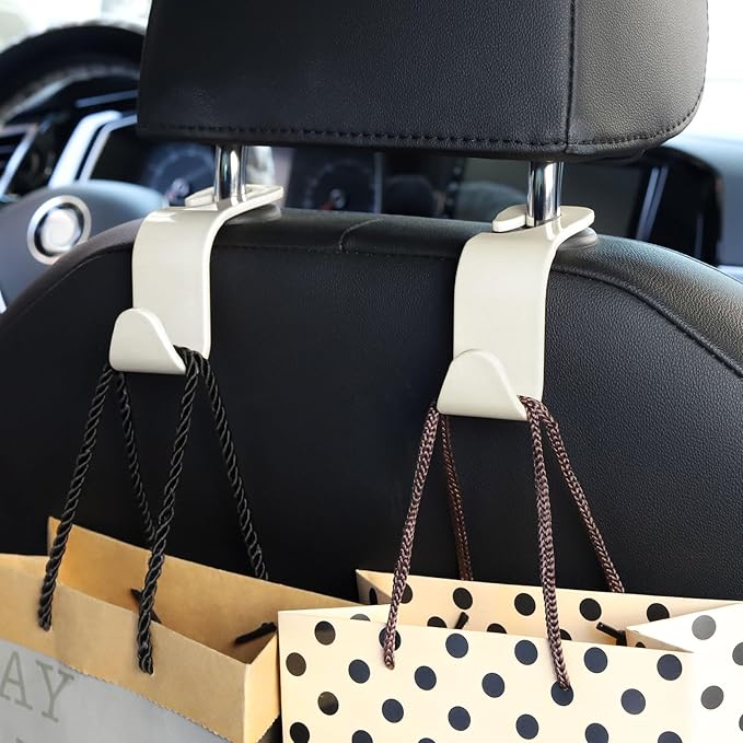 Soleebee 4 Pack Car Headrest Hook Universal Car Seat Hook Auto Hook Car Back Seat Hangers Storage Organizer (White)
