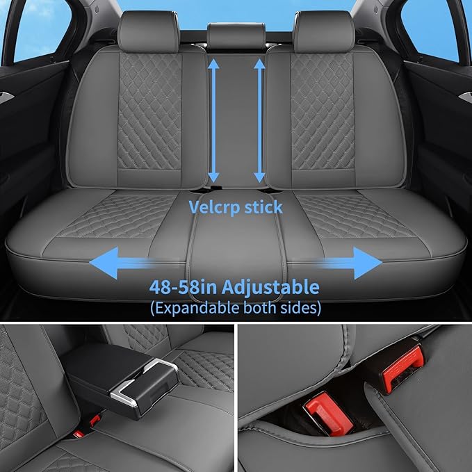 Car Seat Covers Full Set Grey, Luxury Faux Leather Car Seat Covers Waterproof Non-Slip Seat Protector Universal Fit for Most Cars SUVs Trucks Pick-ups,Car Accessories for Front Seats and Back