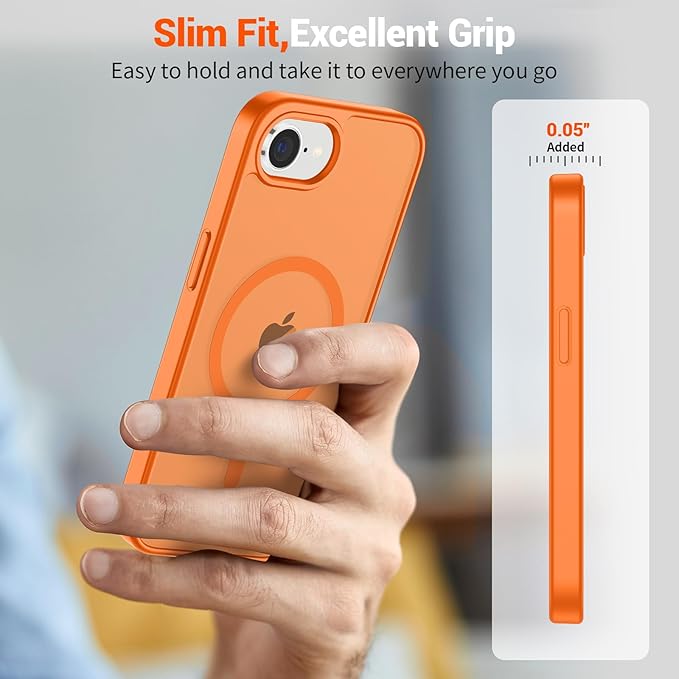 SUPFINE Magnetic for iPhone 17e Case/iPhone 16e Case with Screen Protector (Compatible with MagSafe) (Military Grade Drop Protection) Translucent Matte Shockproof Phone Cover,Starry Orange