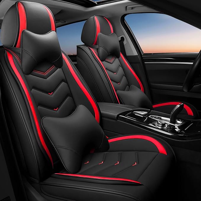 Car Seat Covers Fit for Infiniti g37 2000-2026, Stylish Sport Seat Covers, Waterproof Wear-Resistant Premium Nappa Leather Car Seat Cover.(2 Pcs Front with Pillow/Black Red)