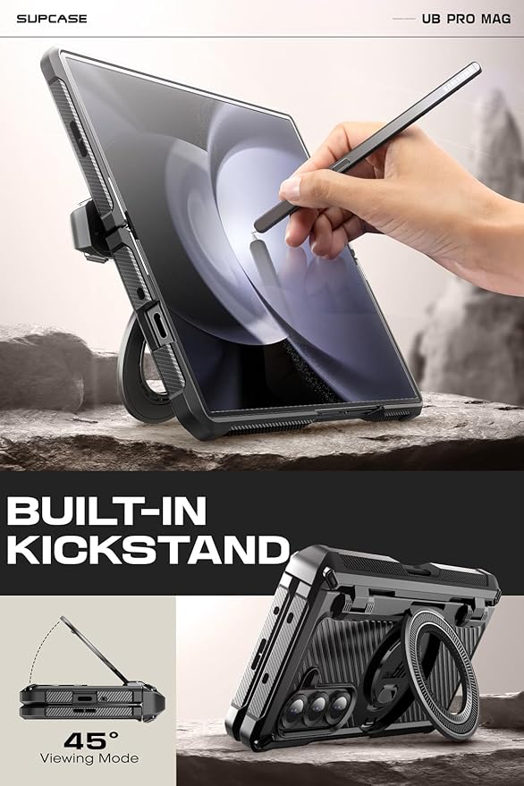 SUPCASE for Z Fold 6 Case with S Pen Holder [UB Pro Mag] [Compatible with MagSafe] [Military Grade Protection] [Built-in Screen Protector & Magnetic Ring Holder] Rugged Phone Case (Black)