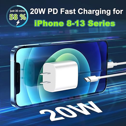 iPhone Charger Fast Charging,Fast Charger iPhone 20W PD 6FT USB C Wall Plug Type C i Phone Fast Charging Power Adapter Lightning Cable Cord for Phone 14 ProMax/13 Mini/12/11/XS/Max/XR/X/8 Plus/SE,iPad