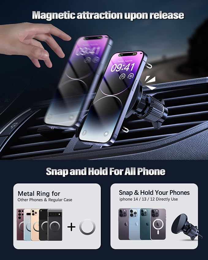 Car Mount [20 Powerful Magnets] Magnetic Phone Holder for Car Automobile Hands Free iPhone Car Holder Mount 360° Adjustable Air Vent Phone Holder Fit for iPhone 17/16/15/14/13/12 Series