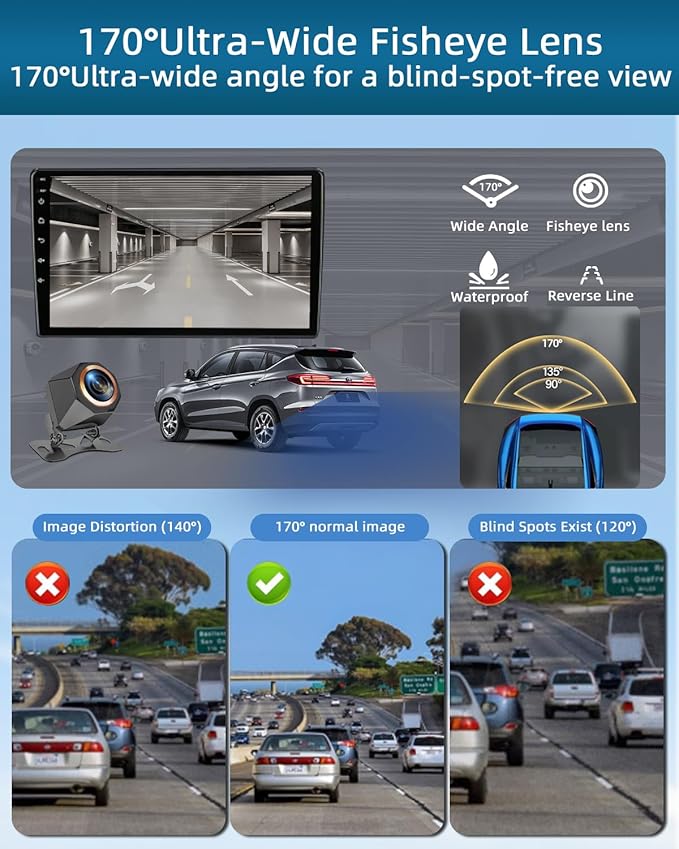 Car Backup Camera, 720P AHD/CVBS Dual Format with CCD Sensor, 170° Ultra Wide Angle Fisheye Lens, 0.01 lux Night Vision, IP68K Waterproof & Dustproof, for Truck SUV RV Van (720P)