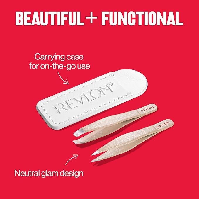 Revlon Designer Series Mini Tweezer Set, Hair Removal Tool Kit with Slant & Point Tips, Portable and Easy to Use, Made with Long Lasting Stainless Steel, 1 Count (Pack of 2)