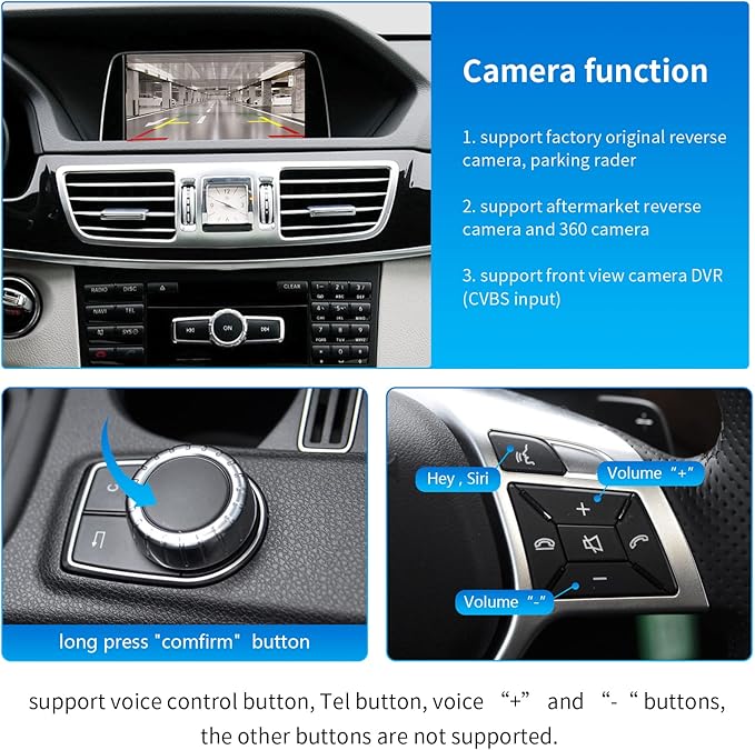 Road Top Wireless CarPlay & Android Auto Retrofit Kit for Mercedes-Benz E-Class W212 E Coupe C207 2012-2015, NTG4.5/4.7 System, CarPlay Interface Decoder, MirrorLink, Backup Camera, OEM Knob Control