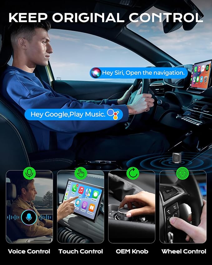 AuroraLink JC015 Wireless CarPlay & Android Auto Adapter - 2-in-1 Plug and Play Mini Dongle, Stable & No Delay Wireless USB Adapter for iPhone/Android Cars, with Dual-Band WiFi & Bluetooth 5.2