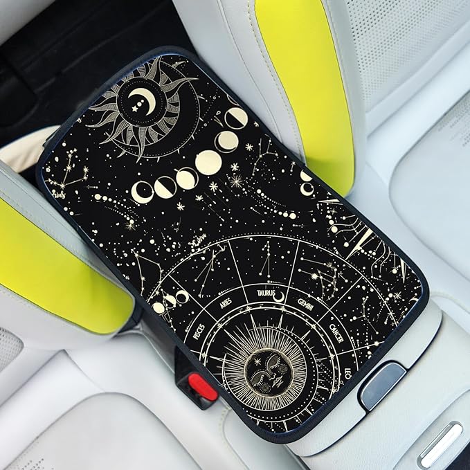Auto Center Console Cover, Car Armrest Box Pad,Sun and Moon Soft Waterproof Auto Armrest Seat Box Cover Protector for Most Vehicle SUV Truck Car