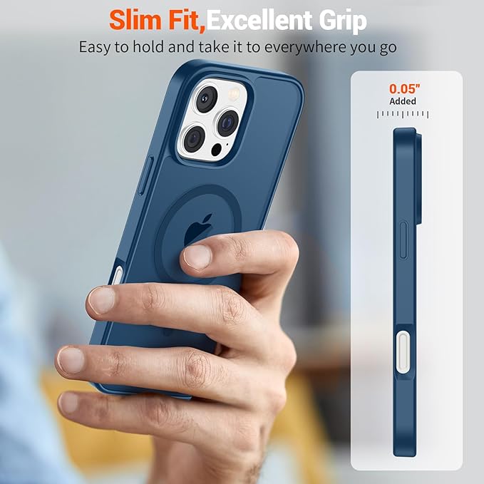 SUPFINE Magnetic for iPhone 16 Pro Max Case with Screen Protector (Compatible with MagSafe) (Military Grade Drop Protection) Translucent Matte Shockproof with Anti-Fingerprint Phone Case,Deep Blue