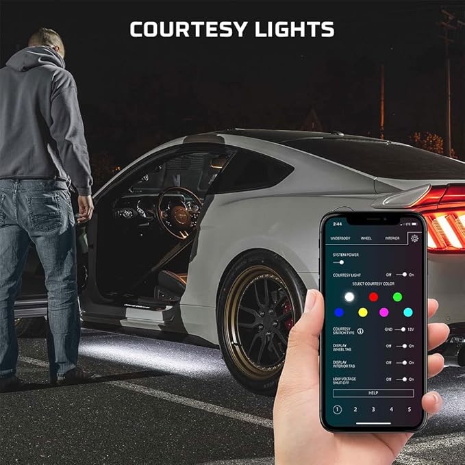 LEDGlow 4pc Bluetooth Million Color LED Underbody Underglow & 4pc Interior Footwell Accent Lighting Kit for Cars - Smartphone App - Courtesy Lights - Create Any Color - Control Box