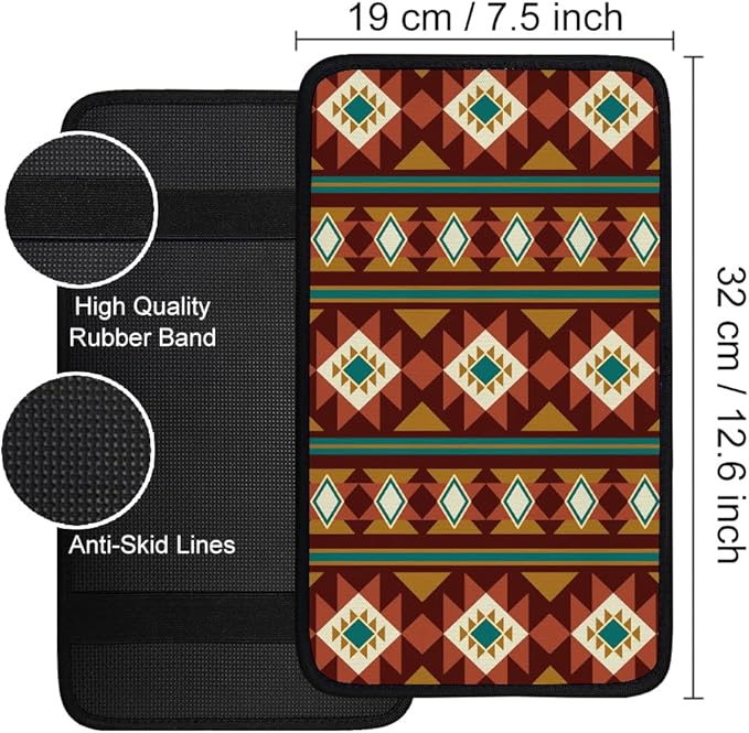 1pc Center Console Armrest Cover Pad 12.6x7.5 inch Indian Decorative Pattern Neoprene Car Armrest Cushion Waterproof Armrests Seat Box Cover Protector for Universal Cars Vehicles SUVs