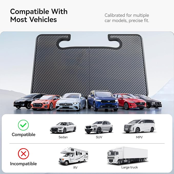YONZEE 2-in-1 Car Steering Wheel Desk Tray & Car Seat Gap Filler Organizer – Foldable Carbon Fiber Look Table for Laptop, Eating Food, Writing – for Standard Round Steering Wheels