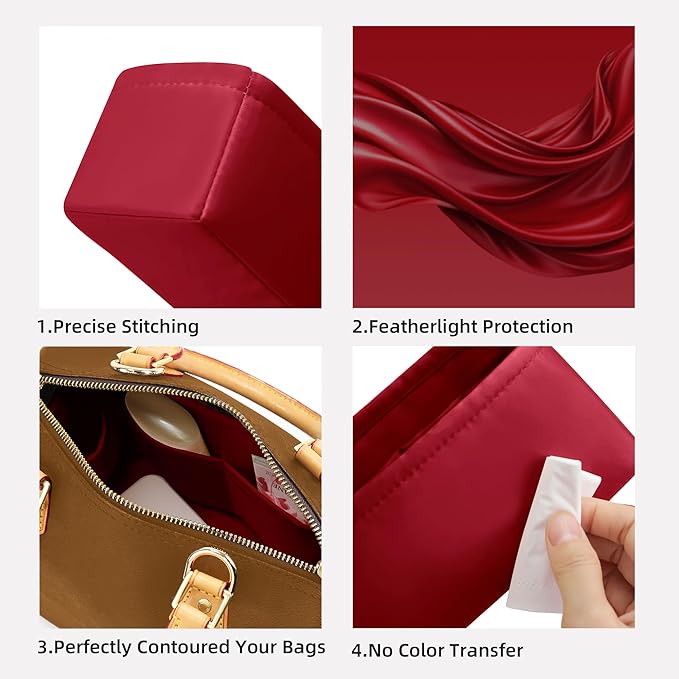 DGAZ Silk Purse Organizer Insert Fits LV Speedy 16/20/25/30/35/45 bags，Silky Smooth Bag Organizer，Luxury Handbag & Tote Shaper（Wine Red，New nano 16）