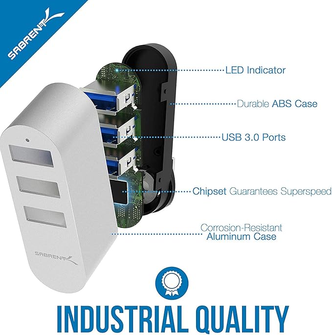 SABRENT Premium 3 Port Aluminum Mini USB 3.0 Hub [90°/180° Degree Rotatable] (HB-R3MC)