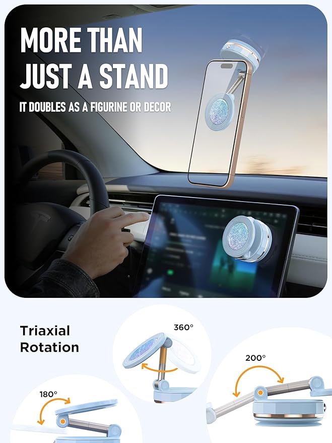 Upgraded Vacuum Magnetic Car Phone Holder for MagSafe[108+LBS Strongest Suction & 3000gf Strongest Magnetic],360° Adjustable Suction Cup Phone Mount for Car,Gym,Mirror,Men Women-Blue