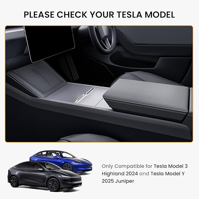 BANKKY Center Console Organizer for Tesla Model 3 Highland 2024-2026 & Model Y Juniper 2025-2026, 2PCS Armrest Storage Tray with Anti-Slip Liner, ABS Black Tesla Accessories