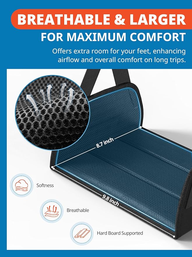 2-Pack Airplane Foot Hammock for Travel, No Collapse Plane Foot Hammock with Wide Hardboard Support, Portable Foot Sling for Under Desk with Adjustable Strap, Carry Bags for Women & Men