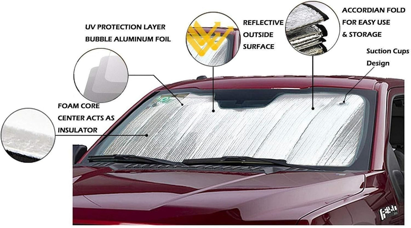 Big Hippo Car Windshield Sun Shade UV Rays Sun Visor Shade,Auto Front Car Window Shades Protector Folded Sun Shield Shade,Keeps Vehicle Cool - Blue (Size: 55.16"X 27.5")