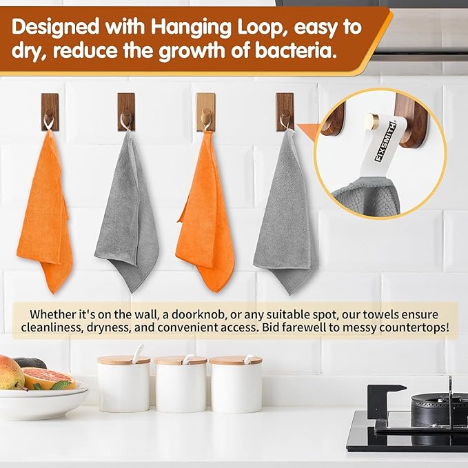 FIXSMITH Microfiber Cleaning Cloth -Pack of 24, Highly Absorbent Cleaning Rags(Grey&Orange), 16"X12" All Purpose Cleaning Towels for Housekeeping, Kitchen, Car, Reusable Microfiber Towels