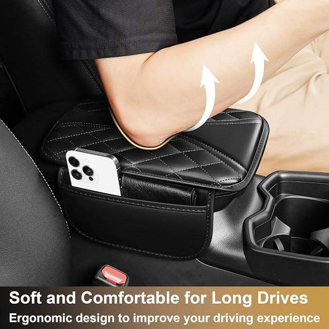 Center Console Cover Fit for Tacoma Scratch & Wear Resistant Waterproof Middle Console Cover with 2 Storage Bags(Black)