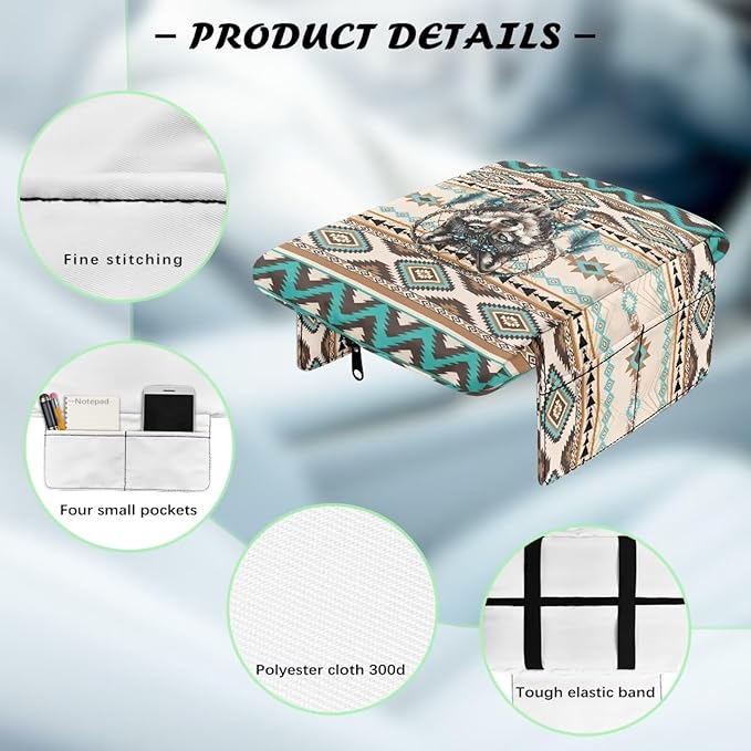 Wanyint Aztec Wolf Dream Catcher Auto Center Console Pad Non-Slip Armrest Cover Cushion Lid Wear-Resistant Arm Rest Cushion Protector for Car Seat Organizer Universal Fit for Most Vehicles