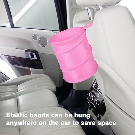 Car Trash Can, 2 Packs Mini Collapsible Car Trash Bin for Front Back Seat, Pop up Garbage Can, Portable Bag Hanging for Vehicle SUV Rv Truck Accessories Interior, Pink