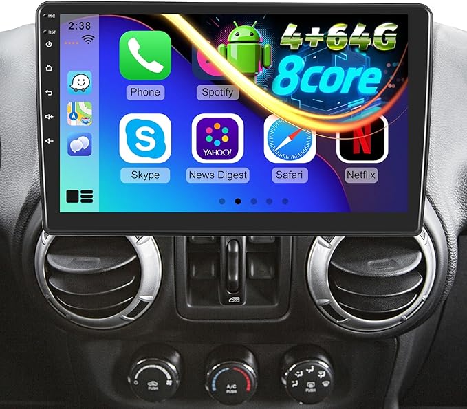EKAT 8 Core Car Radio Stereo for Jeep Wrangler JK 2007-2018 Compass Grand Cherokee Dodge Ram with Carplay/Android Auto Upgrade 4GB+64GB