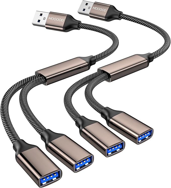 MOGOOD USB Splitter 1 in 2 Out,USB 3.0 Splitter Y Cable,Dual USB Port Extender Hub USB Male to Two Female Extension Cord Multi Port USB Extension Splitter Data Charging Split for Car,PC,TV,Laptop