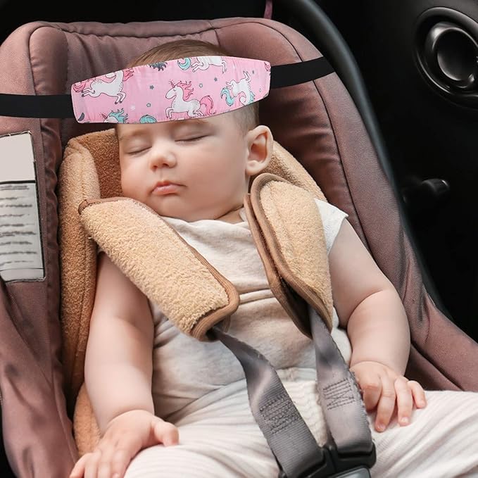 Baby Carseat Head Support,Car seat Straps Pillow Support Ban,Stroller Neck Relief Strap Headrest,Slumber Sling Sleep Positioner for Toddler Infants Child Children Kids(Pink Unicorn + Clouds)