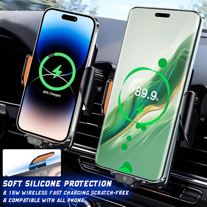 Fast Wireless Car Charger Wireless Charging Phone Mount for Car Magnetic Navigation Car Phone Holder Automatic Smart Sensor Clamping Rotating with Charger Station Fast Wireless Charger Max 120W(Black)