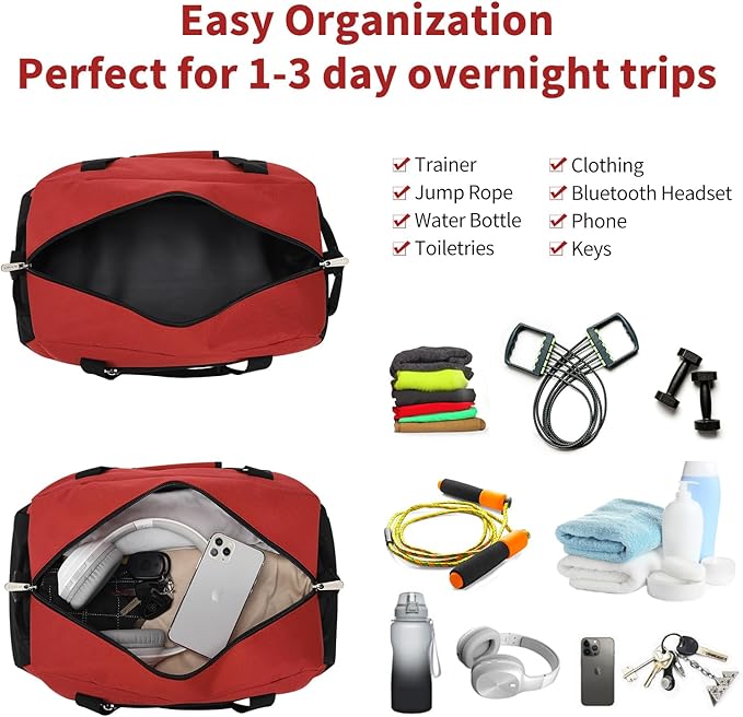 Small Gym Bag 18 inch Carry On Duffel Bag for Weekender Travel - Red