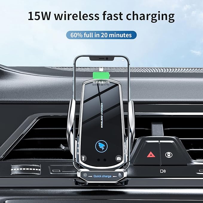 Wireless Car Charger Mount Automotive Electric Induction 15W Fast Charging Auto Clamping Car Phone Holder Mount Wireless Charging Mount Air Vent Phone Holde Compatible with All Android (Red)