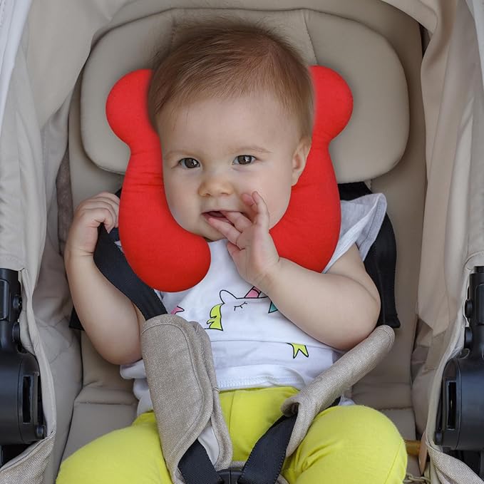 Baby Travel Pillow, Upgrade U-Shape Infant Pillow for Car Seat Pushchair and Stroller, Soft Comfortable Sleep Cushion for Kids Newborn and Toddler -Red