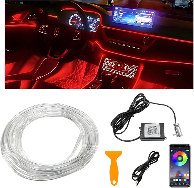 Interior Car LED Strip Lights with APP Control, RGB Ambient Lighting Kit with 118 inches Fiber Optic, 16 Million Colors Neon Strip USB Music Sync Atmosphere LED for Vehicles