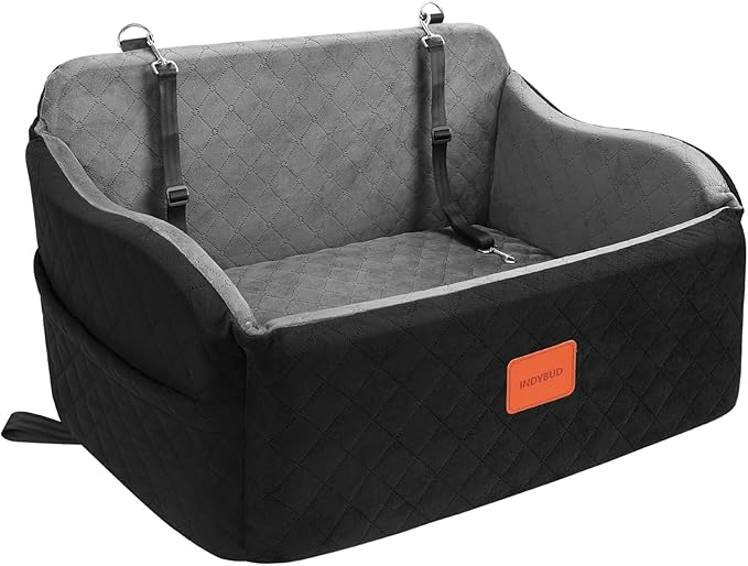 Dog Car Seat for Medium/Large Dogs, Memory Foam Pet Booster Seat for Under 55 lbs or 2 Small Dogs, Detachable Dog Car Bed for Backseat with 2 Safety Leashes and Pockets(Black/Grey, Large)