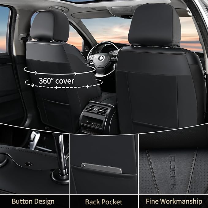 FLORICH Leather Automotive Seat Covers, Waterproof Seat Covers, Black Front Car Seat Cover, Full Coverage Car Seat Covers 2 Pack Car Seat Cushion Protector Universal Fit for Most Cars SUV Trucks