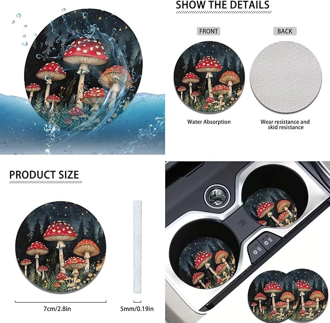 Forest Mushroom Print Car Elastic Steering Wheel Protector for Men Women Auto Interior Accessories Armrest Cover Handbrake Coer Fit for Trucks Vans Suvs