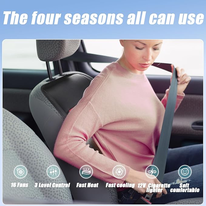 Black Front Seat Cover for Car, Cooling and Massage 3 in 1 Cooling Car Seat Covers with Massage & Temeperature Control (Black-1)