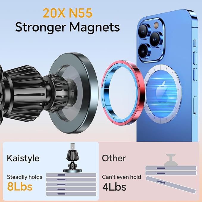 Kaistyle for Magsafe Car Mount【20 Strong Magnets】Magnetic Phone Holder for Car Phone Holder Mount Dash【360°】Cell Phone Holders for Your Car Accessories for Women Men iPhone 16 Pro Max 15 14 13 12 Plus