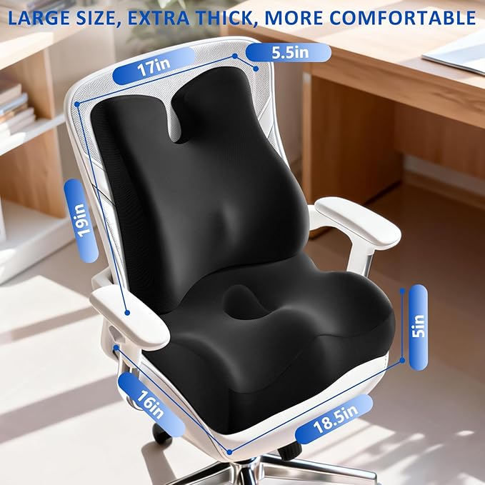 Lumbar Support Pillow for Office Chair,Seat Cushion with Back Support,Office Chair Cushion for Tailbone Pain,Sciatica and Hemorrhoid Relief (Black)