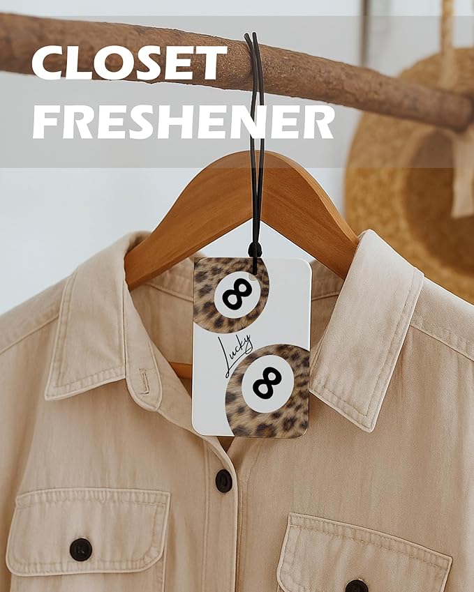 Trendy Leopard Cologne Car Air Freshener 4 Pcs, Funky Cheetah Print Lucky 8 Ball Poker Dice Hanging Air Freshener for Cars Bathroom Dorm Books Decor, Cute Accessories Gifts for Women Girls