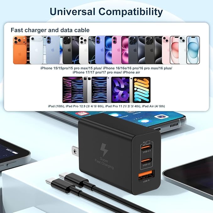 USB C Super Fast Charger Block,100W Charging Station/10ft Type C to C Cable Cord Long,65W Laptop Adapter for MacBook Pro/Air/iPhone 17 16 15 Pro Max/Samsung Galaxy S26+ S25 S24 S23 S22 S21 Ultra/Plus