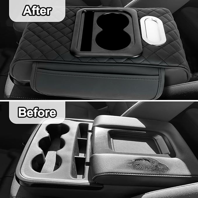 Car Armrest Cushion,5-in-1 Center Console Cover with 2 Storage Bags Cup Holder, Tissue Box Slot, Phone Slot for Sedans, Car Accessories Interior Organizers