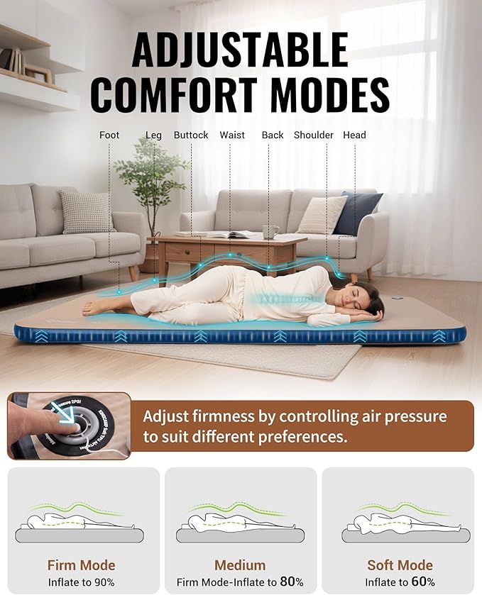 KingCamp FLEXIREST 8.0 Inflatable Sleeping Pad for Camping, High-Support Drop Stitch Camping Mattress with 1100lbs Capacity, PVC-Free Camping Mat for Tent Car Glamping Outdoor Travel, 79 * 55 * 3.15
