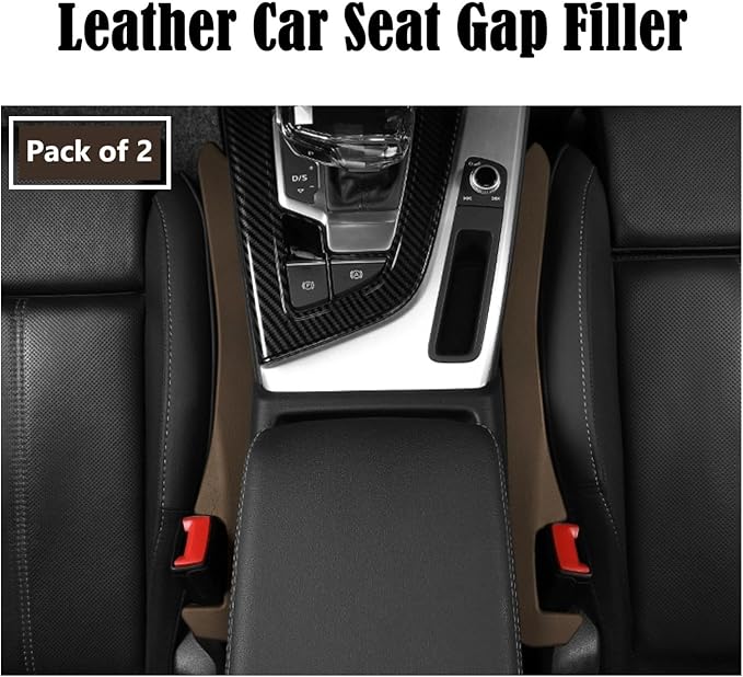 Leather Car Seat Gap Filler Universal for Car, SUV, Truck Fit Organizer Fill The Gap Between Seat and Console Stop Things from Dropping, Set of 2 (Brown)