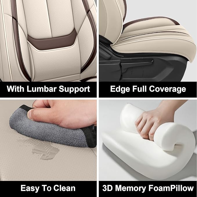 Fit for 98% of Mercedes Benz Car Seat Covers, Premium Nappa Leather Seat Cover, Fully Wrapped Protect Modern Style Seat Cover (2-Seat Standard, Beige & Brown)