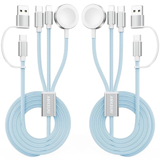 2Pack Travel Essentials,3 in 2 USB C Cable for Apple Watch Charger,iPhone Charger,Multi Charging Cable,Cruise Vacation Camping,Portable for iWatch Series 11-2/Ultra/SE & iPhone 17-12,Car,Blue